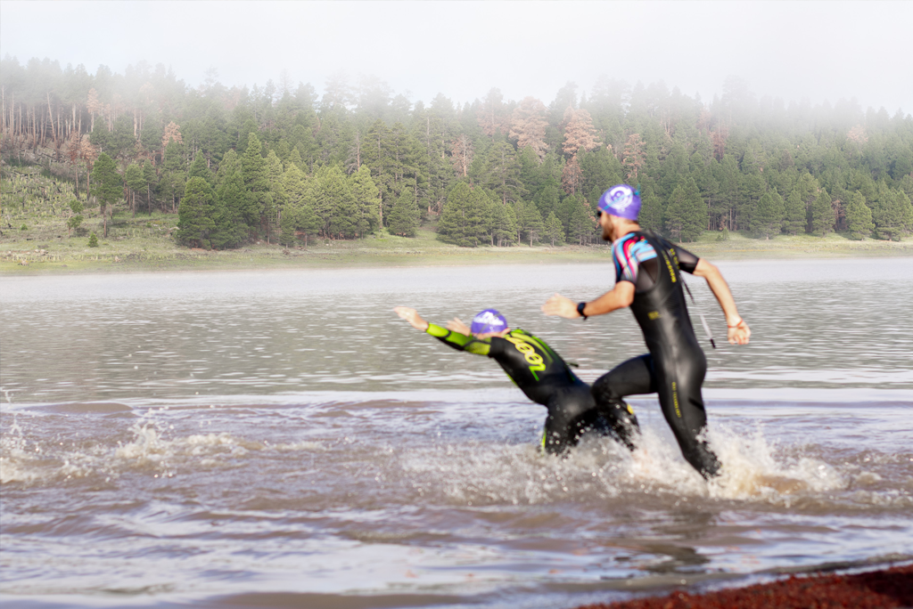 Swimmers heading into Lake Mary